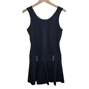 Eliza Audley | Black Drop Waist Tank Dress with Gold Chain Detail Size Small